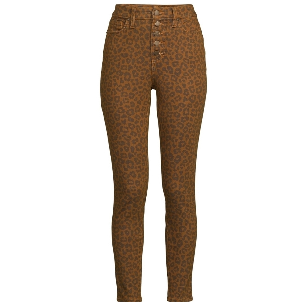 Time and Tru NEW Women's High Rise Skinny Leg Curvy Button Fly Animal Print 874